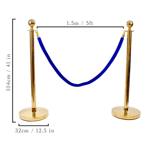 6 Prestige Brass Poles With 4 Blue Velvet Ropes Product Gallery Image